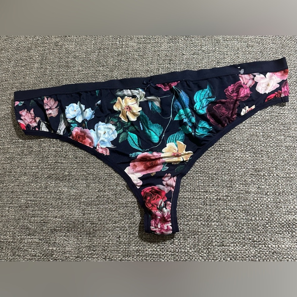 Cacique Navy Floral Thong Panty with Multicolor Floral design